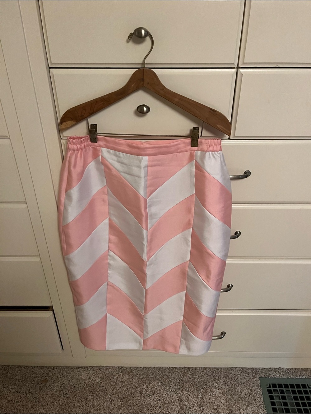 Pink & White Chevron Satin Pencil Skirt